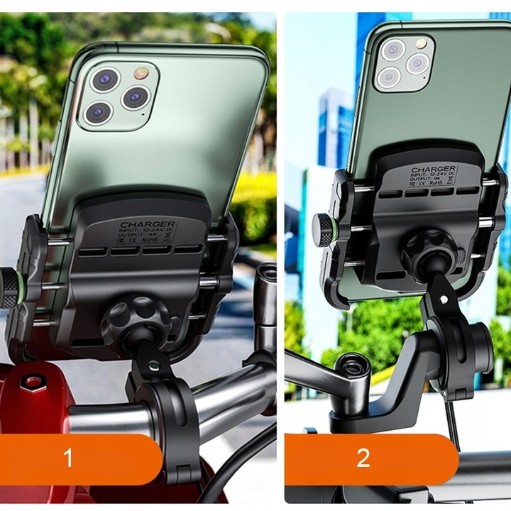 UCHWYT MOTOCYKLOWY NA TELEFON SZYBKA ŁADOWARKA USB QC3.0 MOTOCYKL + KABEL