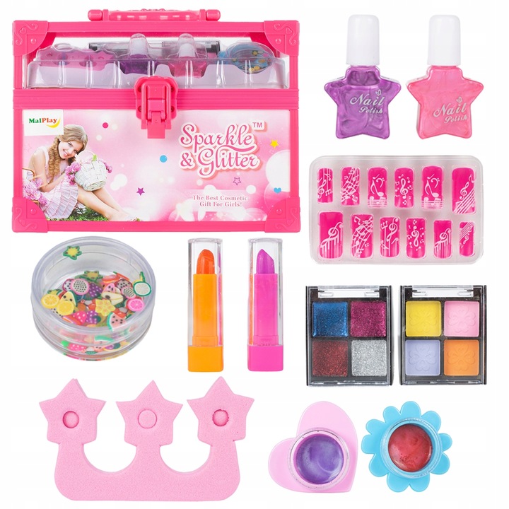 ZESTAW MAKE UP MANICURE W KUFERKU DLA DZIECI DO MALOWANIA PAZNOKCI LAKIERY