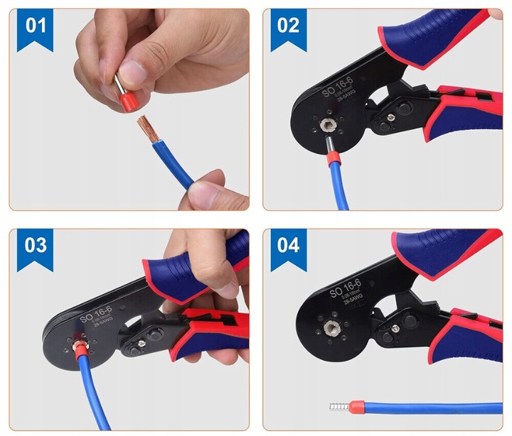 Zaciskarka Praska do Tulejek Kabli Konektorów Przewodów 0,08 mm2 - 16 mm2