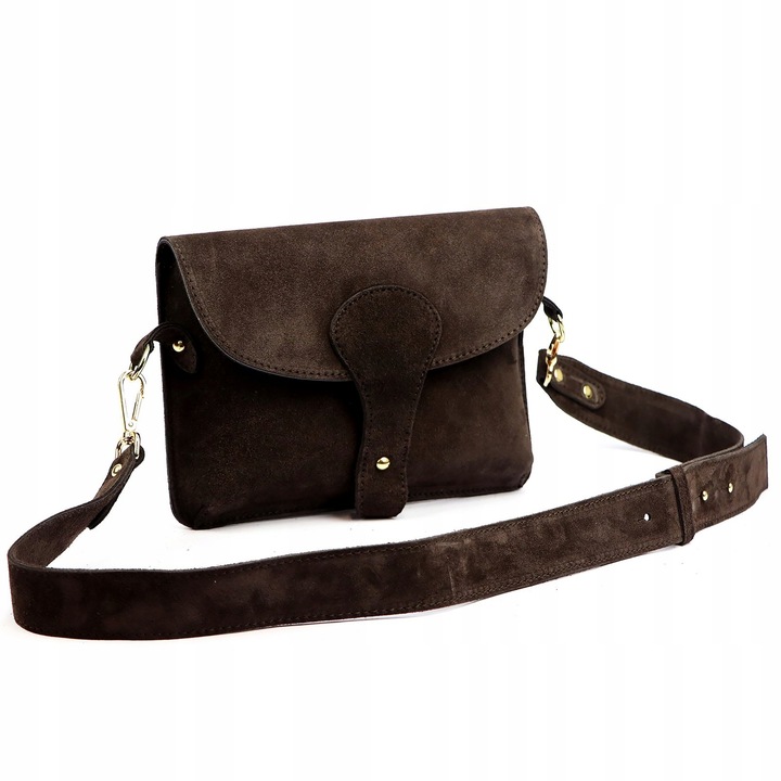 Czekoladowa torebka zamszowa DUŻA włoska listonoszka ciemny brąz Vera Pelle