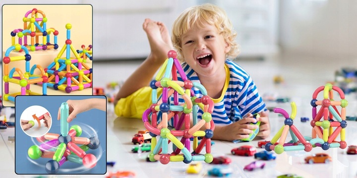 Klocki Magnetyczne Konstrukcyjne Edukacyjne Dla Dzieci Duże Elementy 98 El
