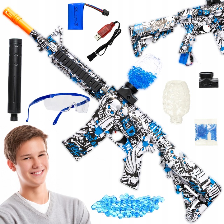 KARABIN AUTOMATCZNY PISTOLET NA KULKI ŻELOWE WODNE BEZPIECZNY DUŻY ZESTAW