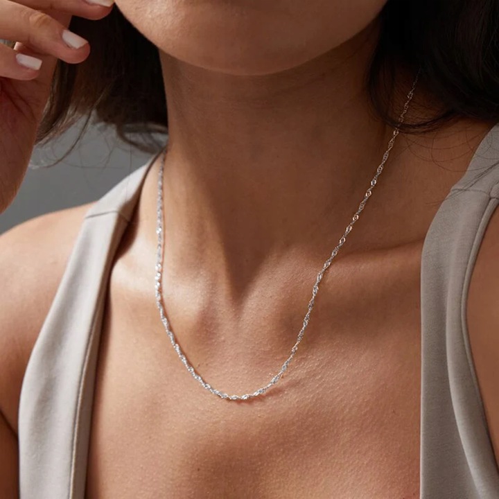 SREBRNY ŁAŃCUSZEK SPLOT SINGAPUR 42 cm 47 cm 52cm Włoski Kręcony SREBRO 925