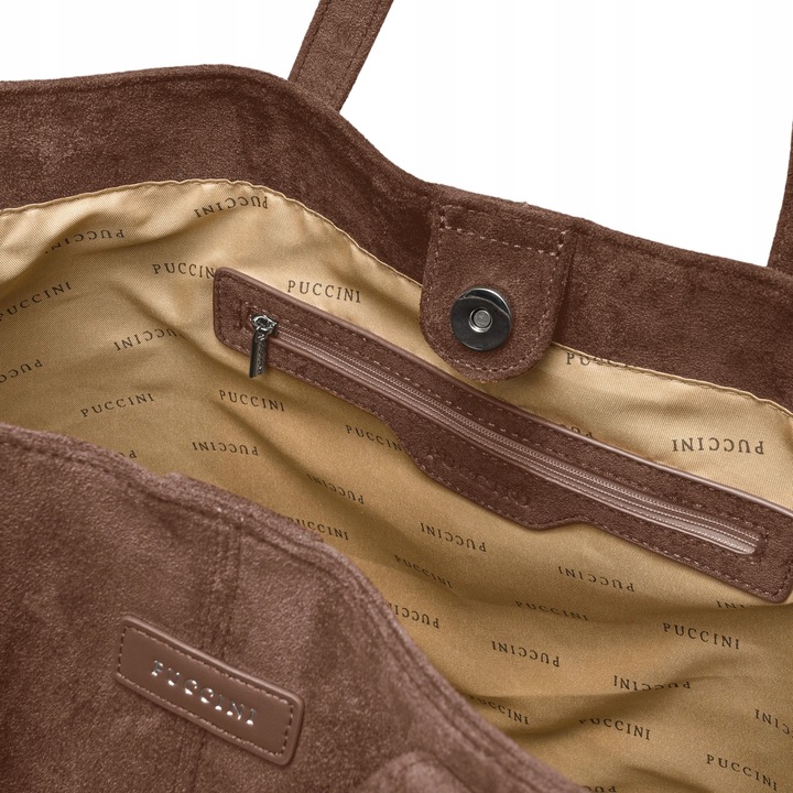 PUCCINI Torebka Damska Shopper Duża Ekologiczny Zamsz Brązowa BK2251034D-2