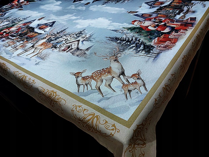 OBRUS ŚWIĄTECZNY 150X225 CM BOŻE NARODZENIE PLAMOODPORNY MIKOŁAJ RENIFER