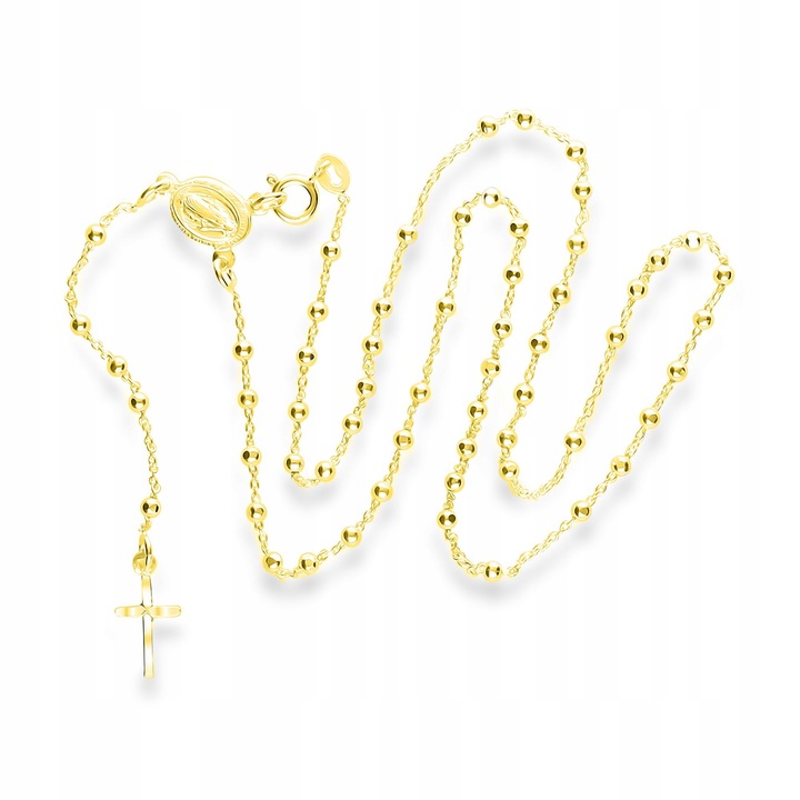 Naszyjnik pozłacany różaniec z krzyżykiem i medalikiem na Komunię srebro