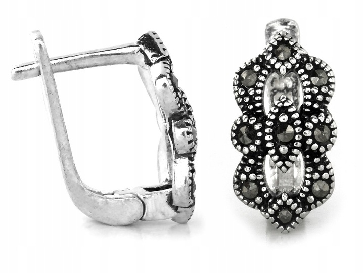 Srebrne kolczyki 925 oryginalne angielskie z markazytami pudełko z logiem s