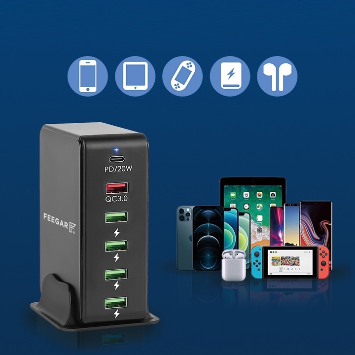 Ładowarka sieciowa Feegar Tower 86W 6x USB Typ C