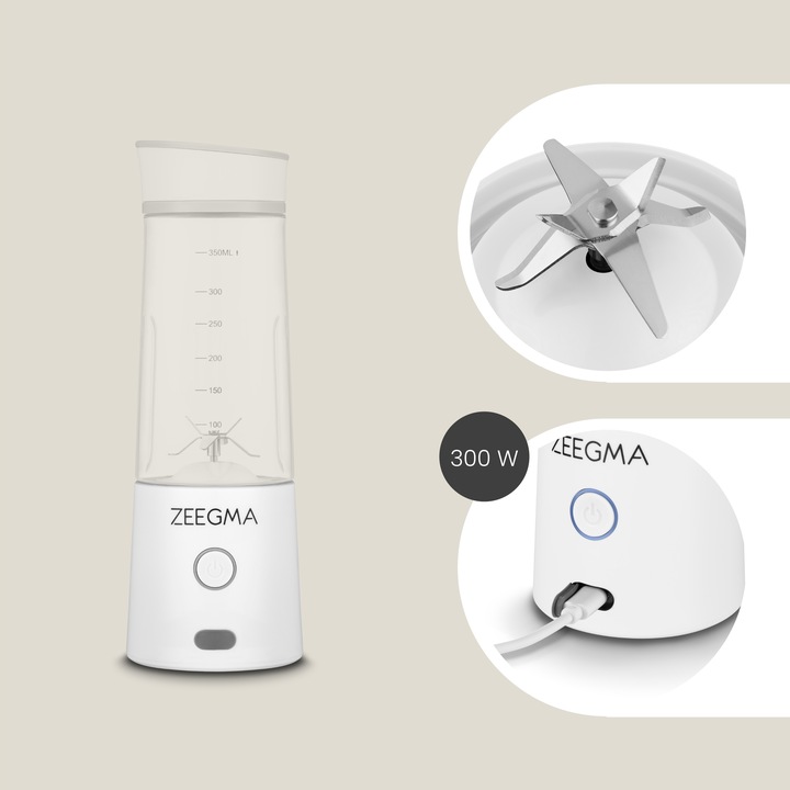 BLENDER BEZPRZEWODOWY KIELICHOWY 450ml 300W BIAŁY zabierz ze sobą! Zeegma
