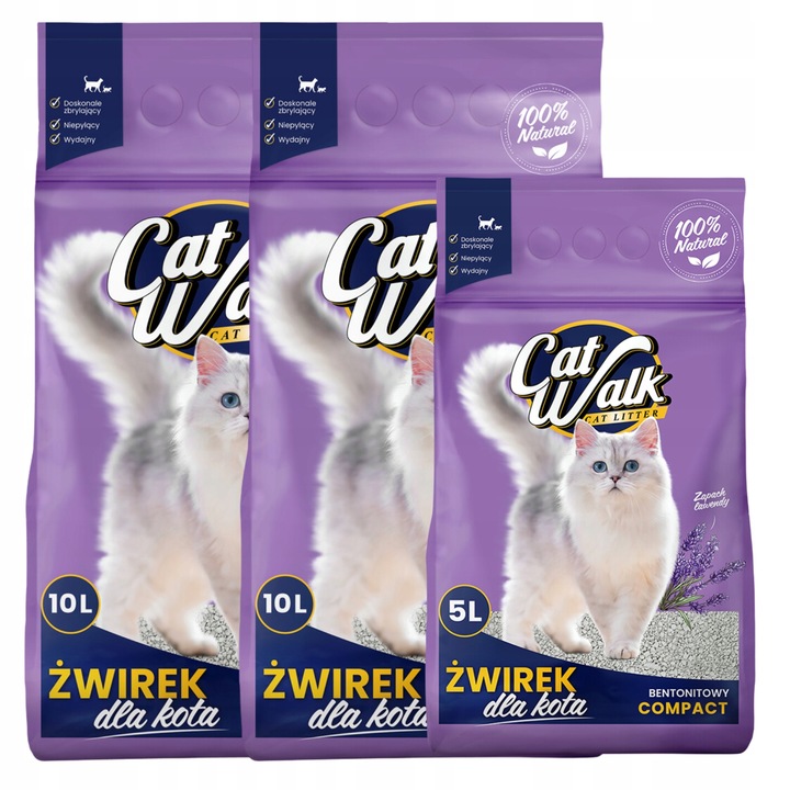 Żwirek dla kota bentonitowy 25L LAWENDOWY CatWalk zbrylający 25L Naturalny