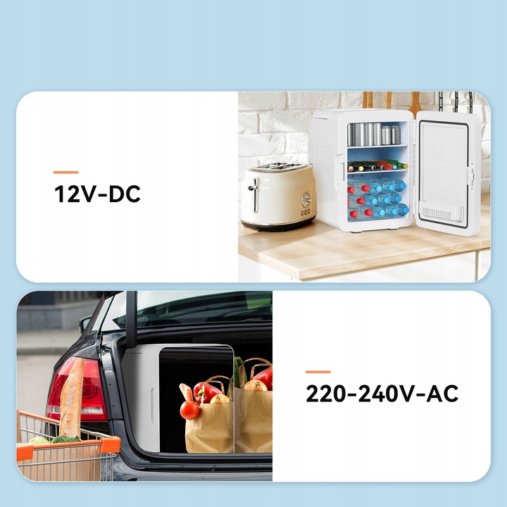 MINI PRZENOŚNA LODÓWKA 10 LITRÓW 12V 230V LUSTRZANA