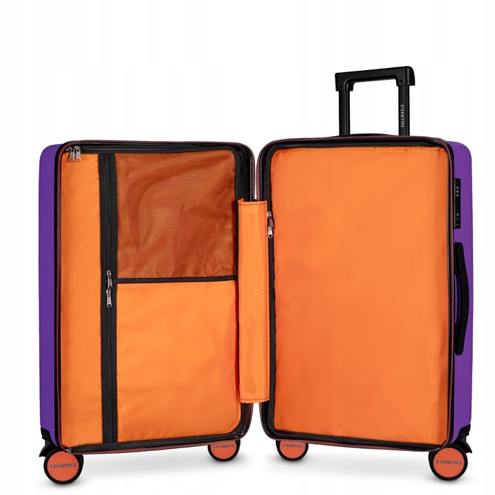 Walizka Średnia, Ciche i Skrętne Kółka 360°, Zamek TSA, ABS, Fioletowy