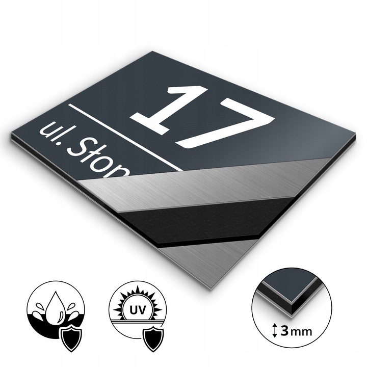 NIERDZEWNY NUMER NA DOM 40x30cm TABLICZKA ADRESOWA ANTRACYT + DYSTANSE