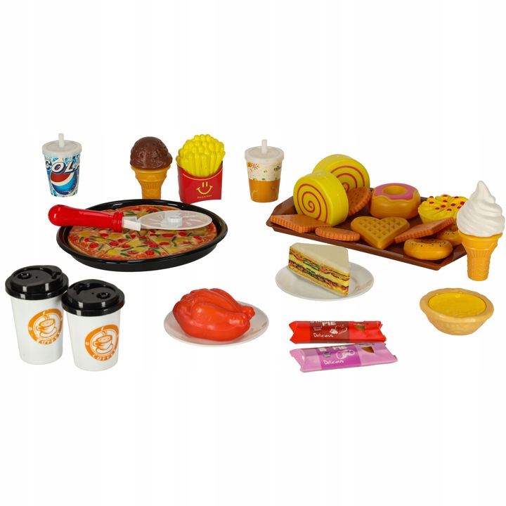 ZABAWKOWE JEDZENIE AKCESORIA DO KUCHNI DLA DZIECI PLASTIKOWE ZESTAW 56 EL.