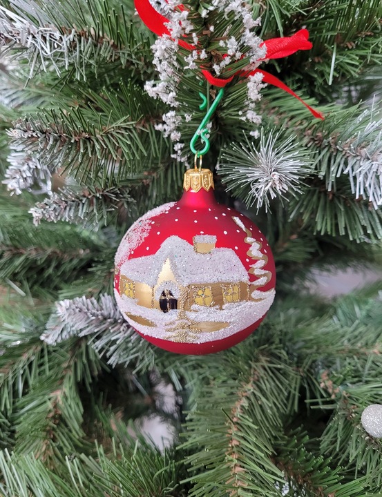 ZESTAW 4 BOMBEK SZKLANYCH 8CM RĘCZNIE DEKOROWANE CZERWONE