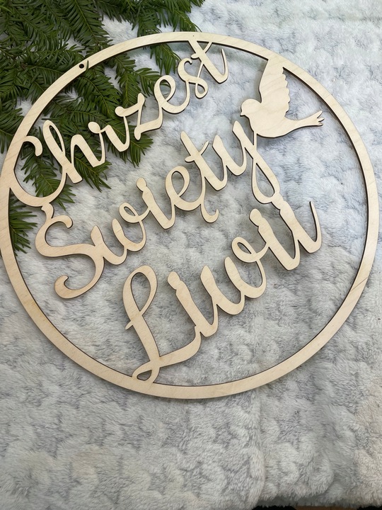 TWÓJ NAPIS w kole obręczy I KOMUNIA ŚWIĘTA CHRZEST ROCZEK URODZINY ŚLUB 60