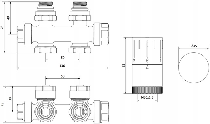 MEXEN G05 ZESTAW TERMOSTATYCZNY KĄTOWY PROSTY DUPLEX DN50 CZARNY