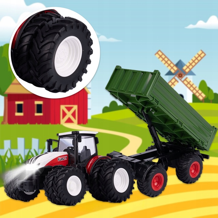 TRAKTOR ZDALNIE STEROWANY DUŻY Z PRZYCZEPĄ RC CIĄGNIK 42cm ładowanie USB