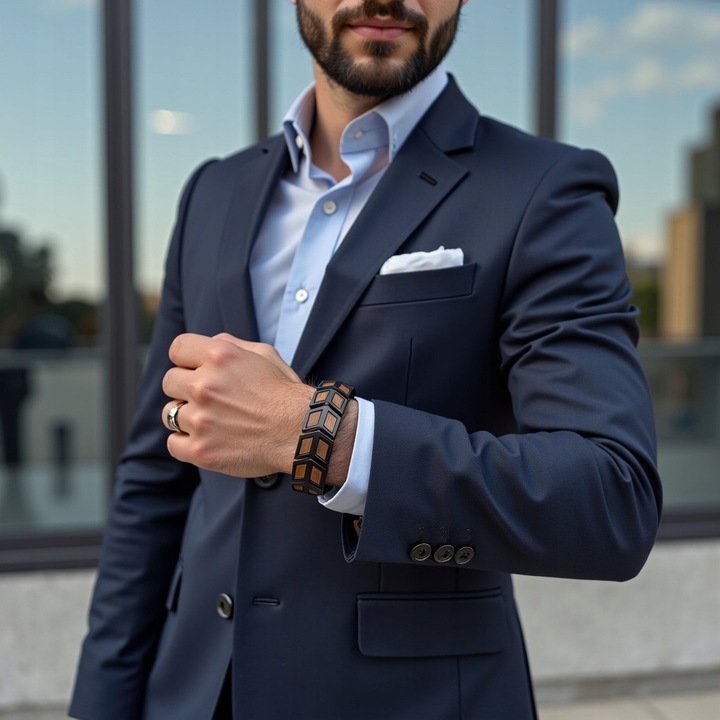 Męska bransoleta ze stali nierdzewnej i naturalnego drewna