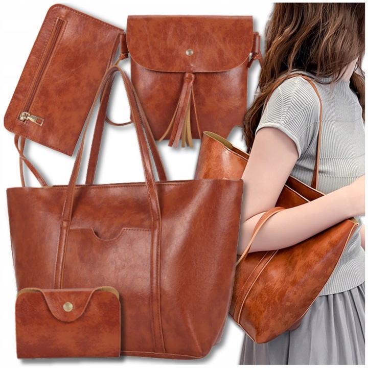 Torebka Damska Shopperka BAD&BAGS Zestaw Skórzana Na Ramię Torba Pojemna