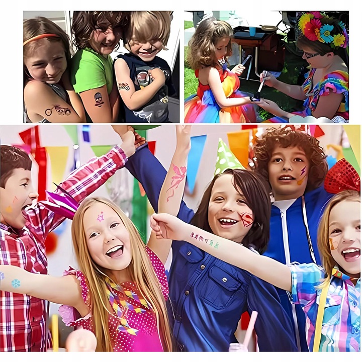 ZESTAW DO ROBIENIA TATUAŻY BROKATOWYCH SZABLONY ZMYWALNE BROKATY DLA DZIECI