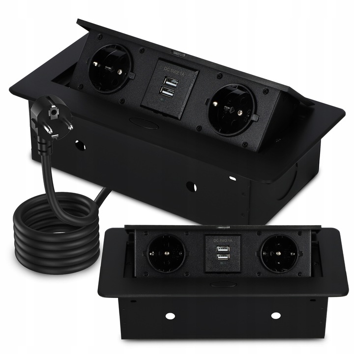 Gniazdo Nablatowe Chowane w Blat Kuchenny Potrójne Wpuszczane 2X 230V Biuro