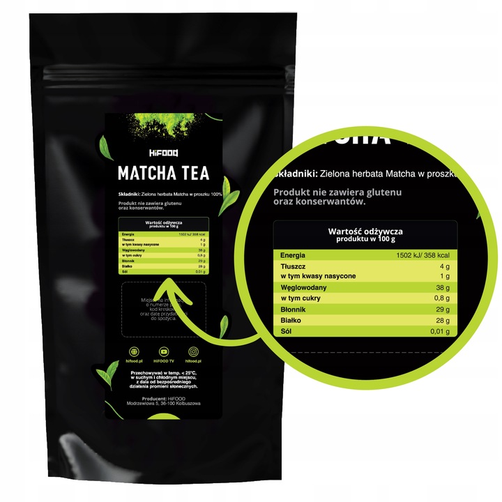 Matcha Tea Herbata 500g Organiczna Sproszkowana W Proszku HiFood