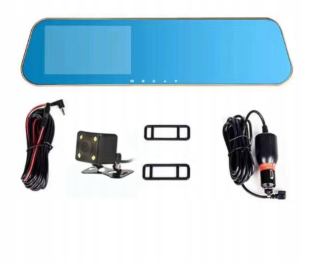 WIDEOREJESTRATOR LUSTERKO KAMERA SAMOCHODOWA COFANIA PRZÓD TYŁ MENU PL