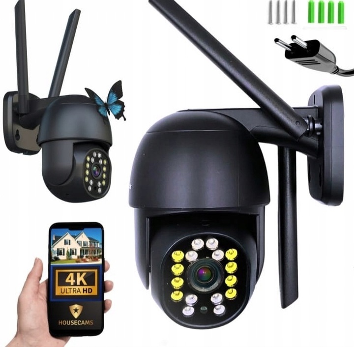 Zewnętrzna Kamera WIFI Obrotowa 8MPx ŚLEDZENIE ~360 stopni UHD NAGRANIA SD