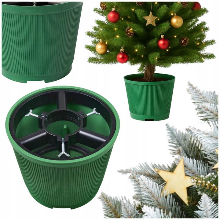 STOJAK NA CHOINKĘ ZIELONY REGULOWANY 2W1 Z POJEMNIKIEM NA WODĘ 31 CM