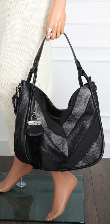 Torebka Damska Shopper Worek Pojemna Torba na Ramię Modna MC513 Czarna