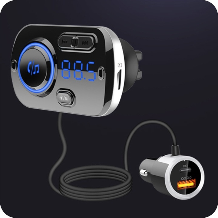 TRANSMITER BLUETOOTH FM SAMOCHODOWY ZESTAW GŁOŚNOMÓWIĄCY ŁADOWARKA USB-C