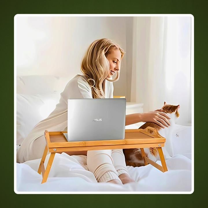 STOLIK ŚNIADANIOWY POD LAPTOPA DO ŁÓŻKA DREWNIANY SKŁADANY NA PREZENT TACA