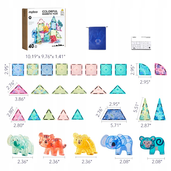 Klocki Magnetyczne Konstrukcyjne MiDeer 40 ELEMENTÓW Zestaw Edukacyjny