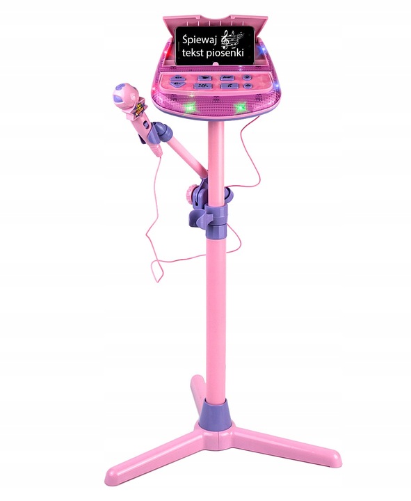 ZESTAW DO KARAOKE DLA DZIECI MIKROFON + REGULOWANY STATYW EFEKTY DŹWIĘK MP3