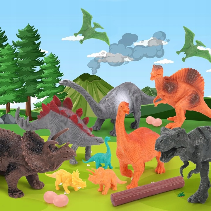 DUŻY ZESTAW FIGUREK Z DINOZAURAMI DLA DZIECI 52 ELEMENTY W KUFERKU DŻUNGLA
