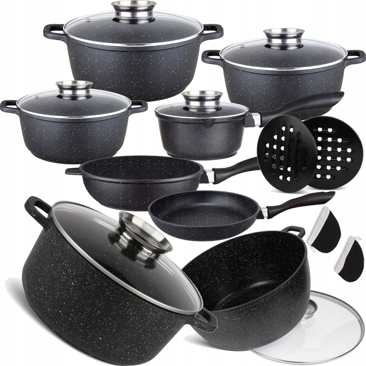 KOMPLET GARNKÓW MARMUROWYCH PATELNIA GARNKI MARMURKOWE ZESTAW INDUKCJA/GAZ