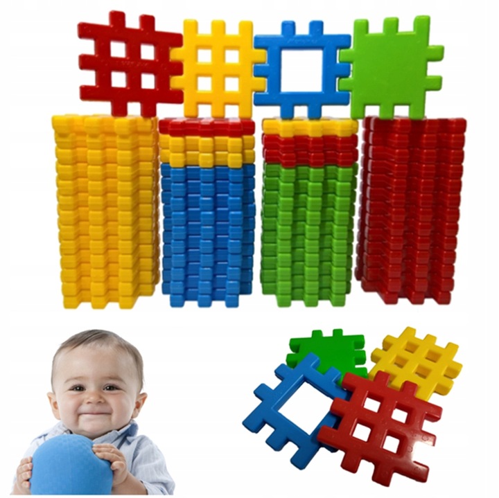 KLOCKI konstrukcyjne polskie WAFLE WAFLOWE PRZESTRZENNE ponad 1 kg, 56 szt.