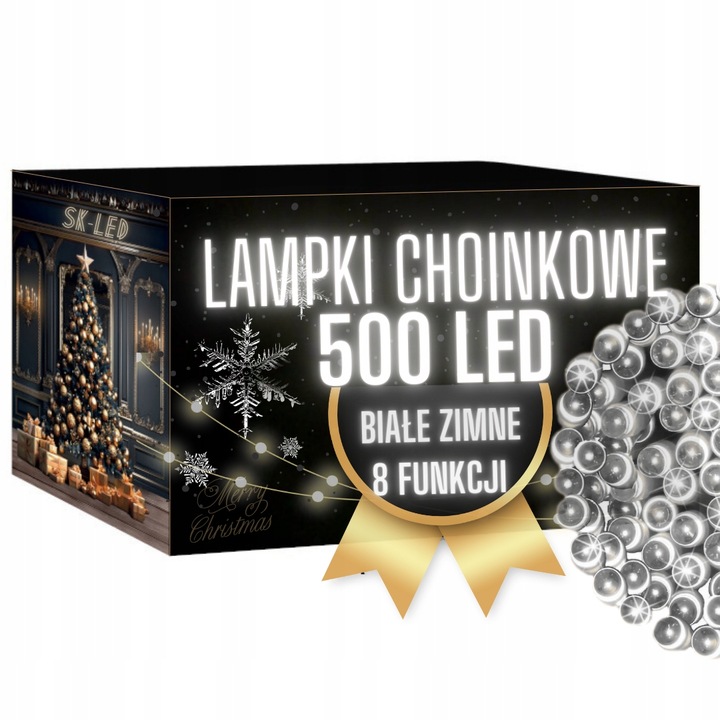 Lampki CHOINKOWE 500 LED ŚWIĄTECZNE BIAŁE ZIMNE ZEWNĘTRZNE WEWNĘTRZNE