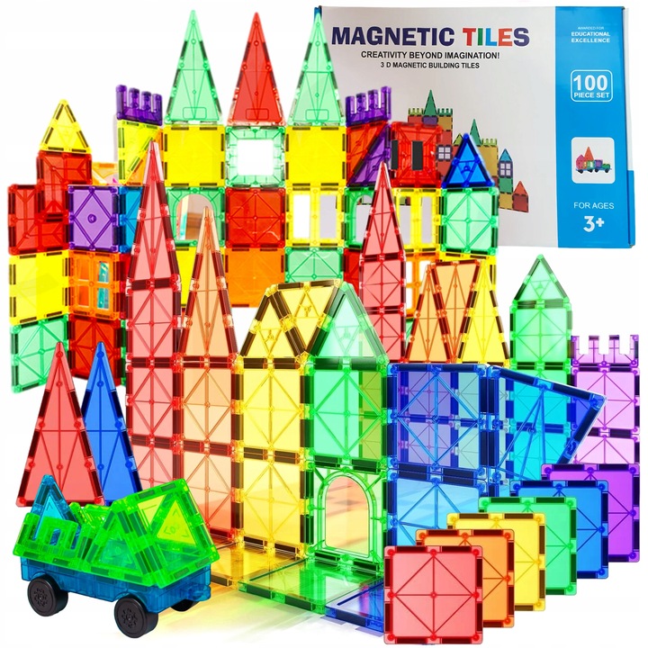 KLOCKI MAGNETYCZNE Duże Magnetic Tiles 3D Konstrukcyjne zestaw XXL 100 el