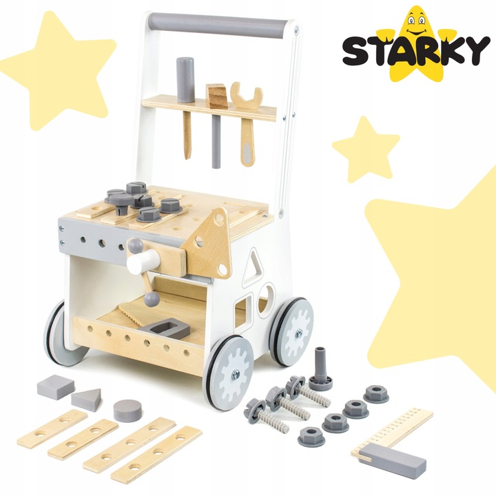 Pchacz drewniany chodzik jeżdzik dzieci warsztat zestaw majsterkowicza 3w1