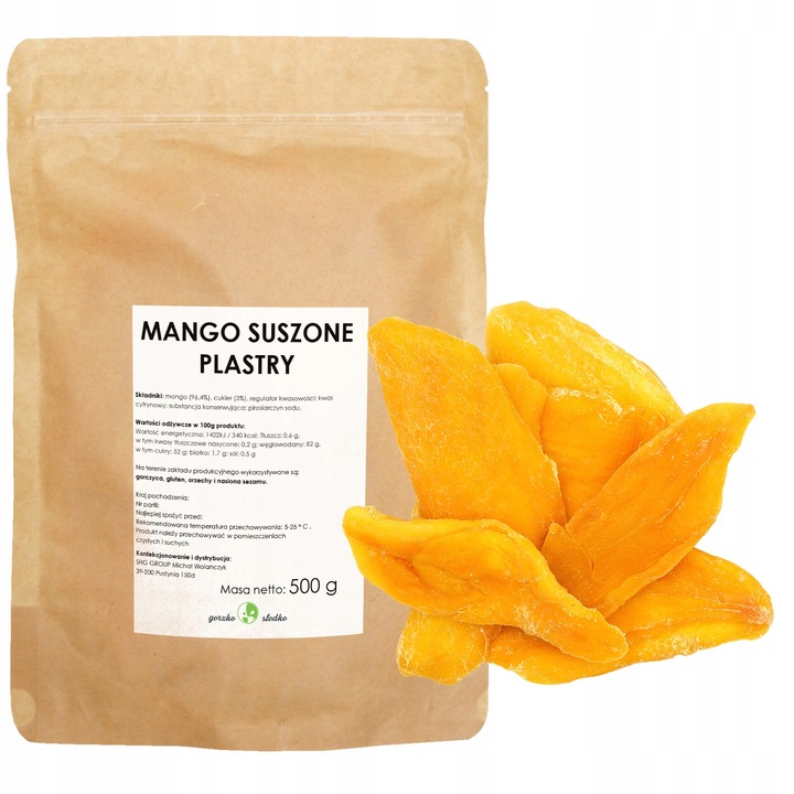 MANGO SUSZONE PLASTRY z dodatkiem cukru słodka przekąska 500g