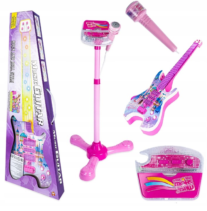 Gitara elektryczna zestaw karaoke dla dzieci mikrofon struny muzyka statyw