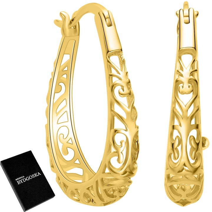 Srebrne kolczyki ażurowe damskie kolczyki pozłacane srebro próba 925