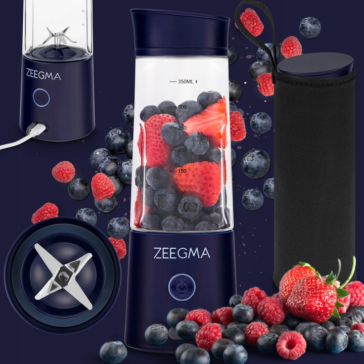 BLENDER BEZPRZEWODOWY KIELICHOWY 450ml 300W GRANATOWY zabierz ze sobą!