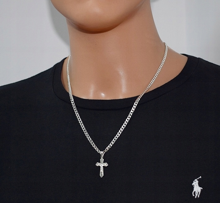 Łańcuszek Srebrny Męski Pancerka Pełny z Krzyżykiem na Komunię Chrzest