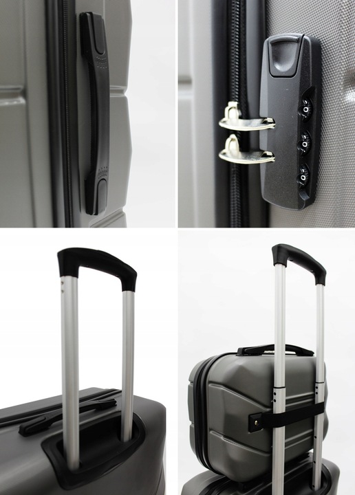 ZESTAW WALIZEK PODRÓŻNYCH KABINÓWKA ŚREDNIA DUŻA LEKKIE ABS 4 KÓŁKA POJEMNE