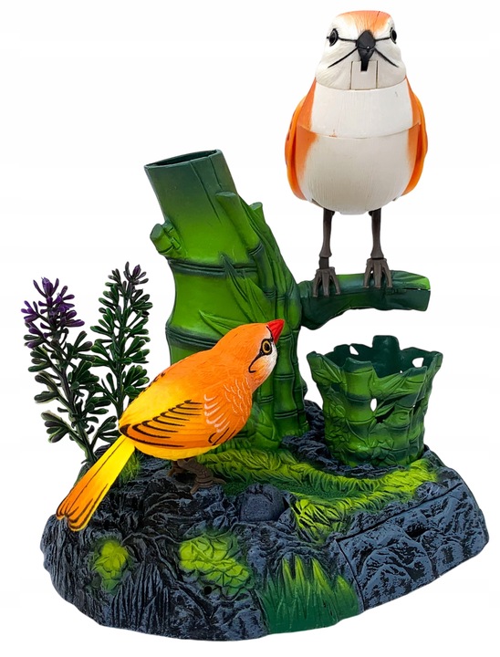 Ruchome ptaszki śpiewające pojemnik na biurko przybory figurka interakrywna