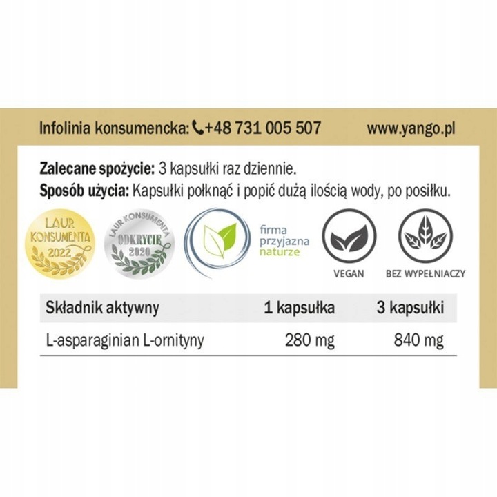L-asparaginian L-ornityny 90 kapsułek Yango