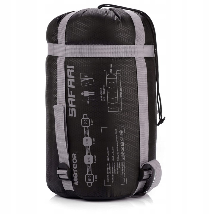 ŚPIWÓR TURYSTYCZNY KOŁDRA Z KAPTUREM PODUSZKĄ SAFARI METEOR lewy 190+30x80